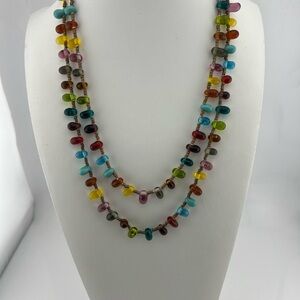 Multicolor Blown Glass Beaded Necklace Long No Clasp